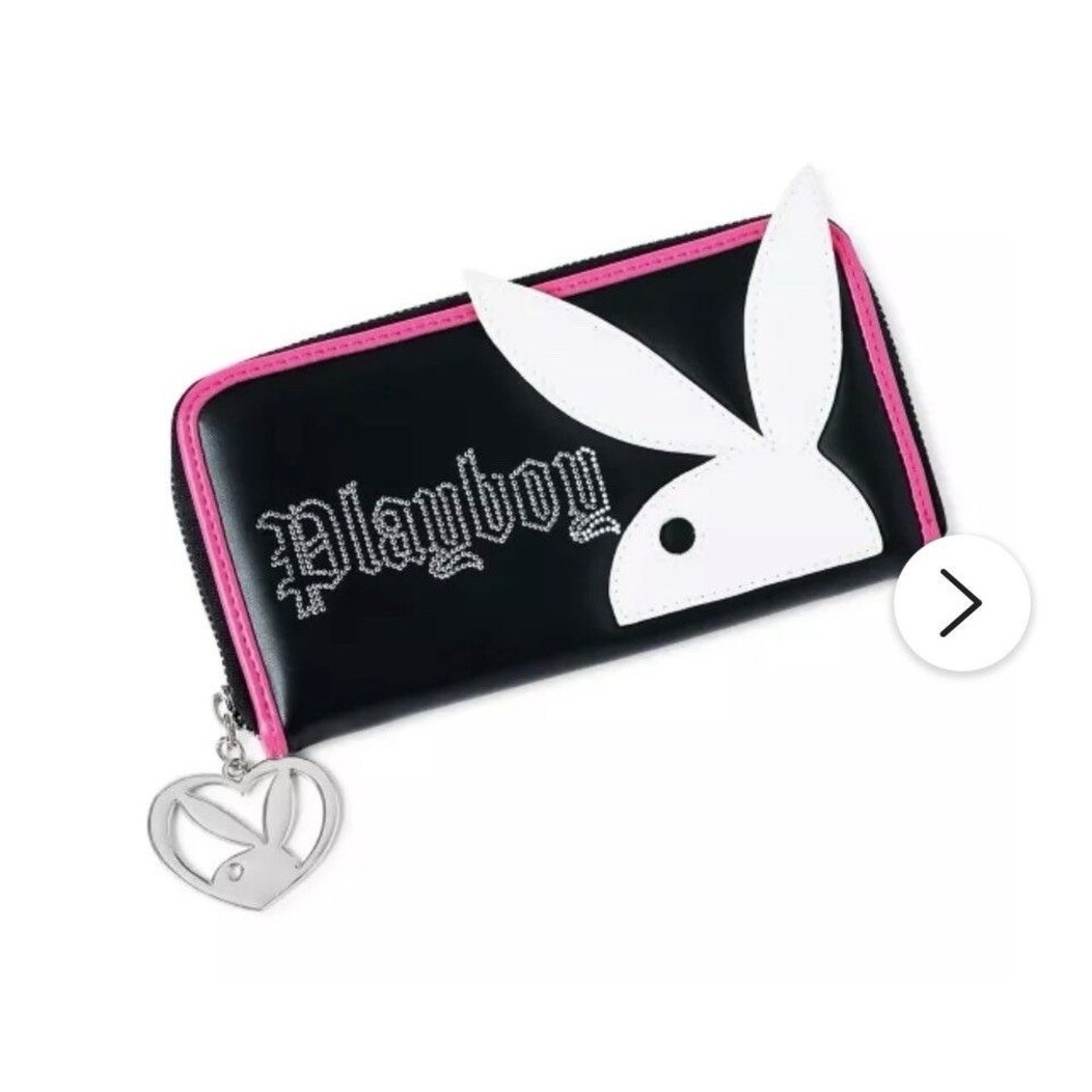 Y2k Playboy Zip-Around Women's Wallet Black Pink 3d Bunny Logo New With Tags